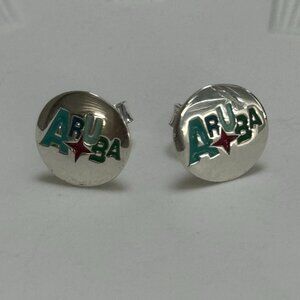 Aruba Flag Earrings S925 Sterling Silver Stud Earrings Handmade